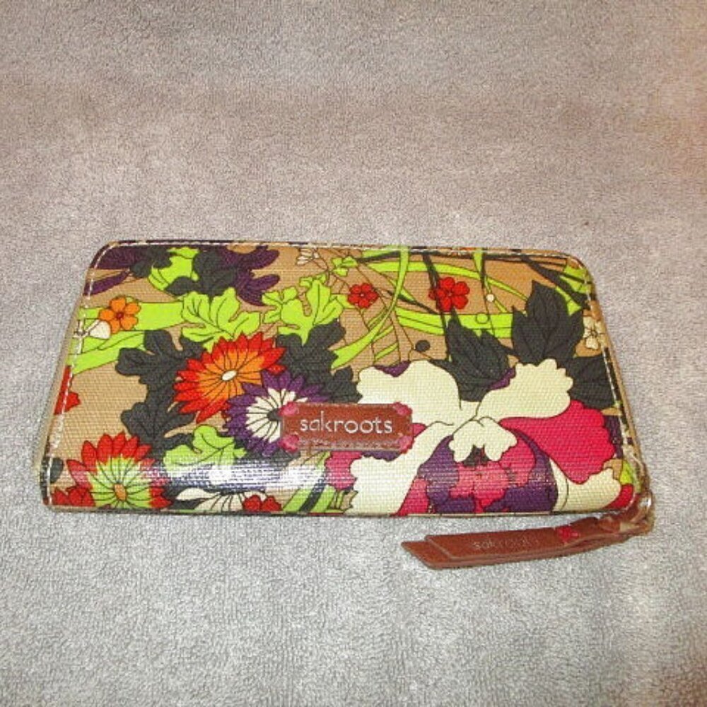 Sakroots Mod Floral Zip Around Wallet Clutch Organizer Artist Boho Hippie 70s
